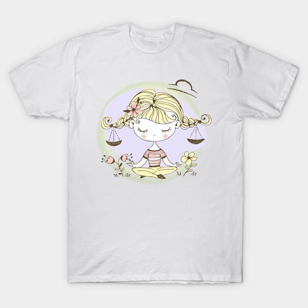 Zodiac Libra Cute Kid Design Horoscope Gift T-Shirt by The Little Store Of Magic